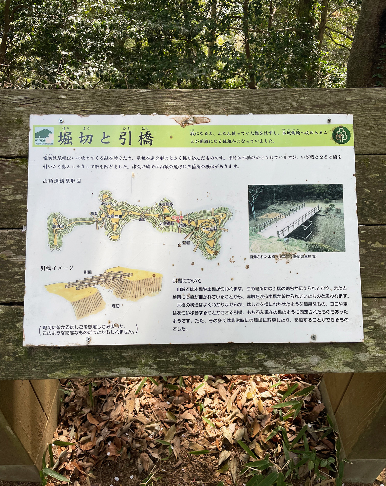 津久井湖城山公園城山津久井城にある本城曲輪と土塁説明