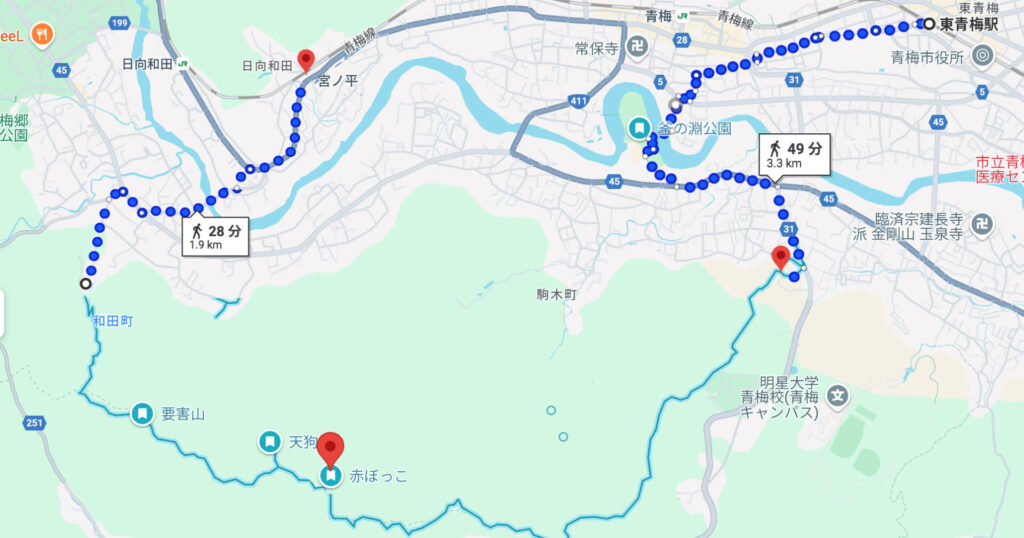 東青梅駅から釜の淵公園、その後赤ぼっこハイキングから宮ノ平駅まで